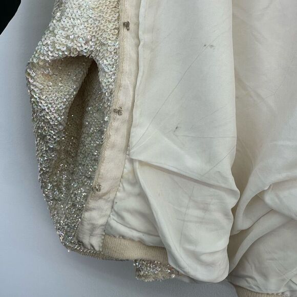 Vintage 50s 60s All Over Iridescent Sequin Art Deco Inspired 3/4 Sleeve Cropped - Picture 7 of 16